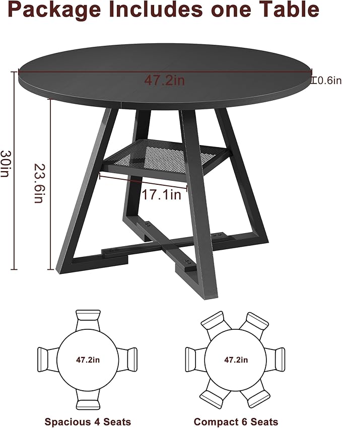 Jocoevol Round Dining Table for 4, Kitchen Dining Room Circle Dinner Pedestal - Image 2