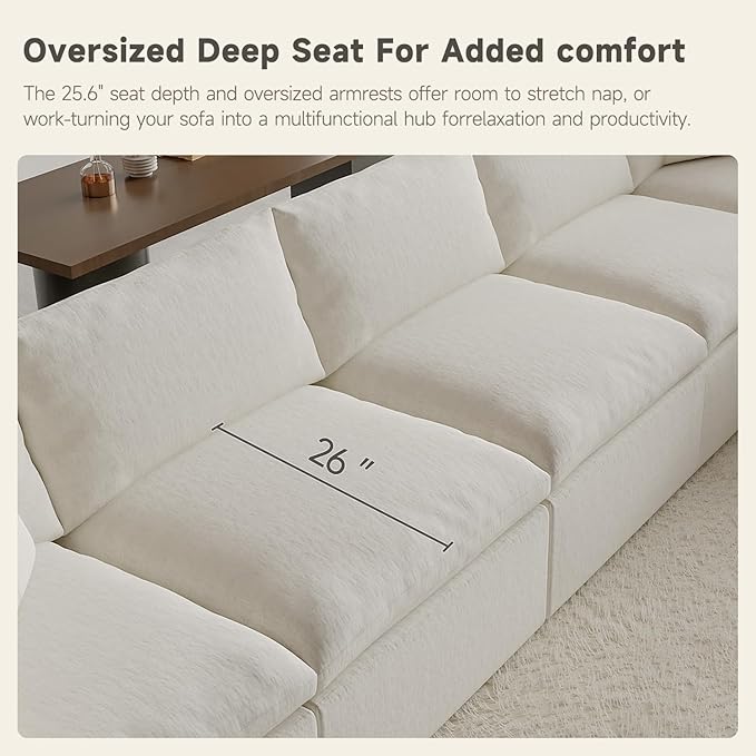 130" Oversized Boneless Cloud Couch, Modular Sectional Couches - Image 7