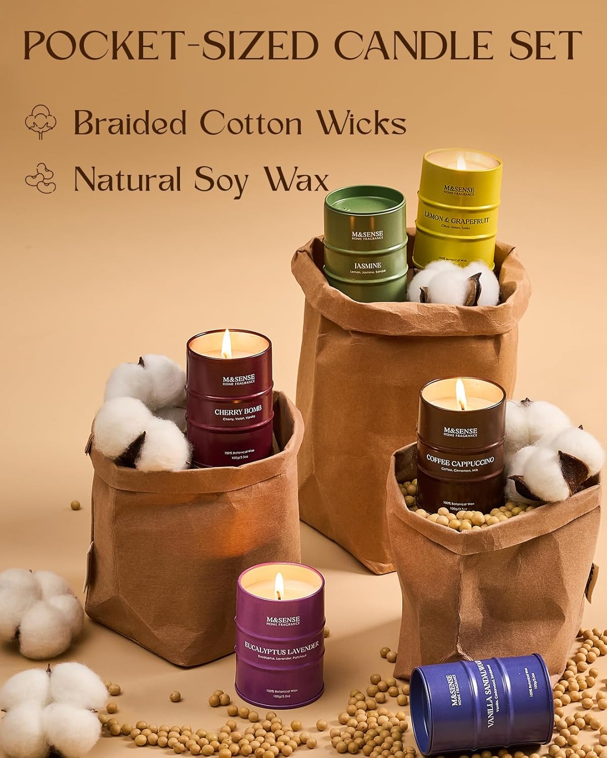 Fall Candle Gift Set | Mini Scented Candles Set|6 Pack Candles for Home Scented,Lemon Grapefruit Eucalyptus Lavender Jasmine Coffee Cherry Candle,Gift Set for Women and Men,Soy Wax 21 oz 105 Hour
