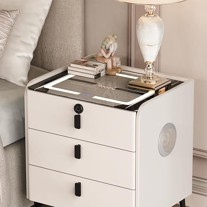 Smart Nightstand with Wireless Charging, with Fingerprint Lock Drawer, Night - Image 3