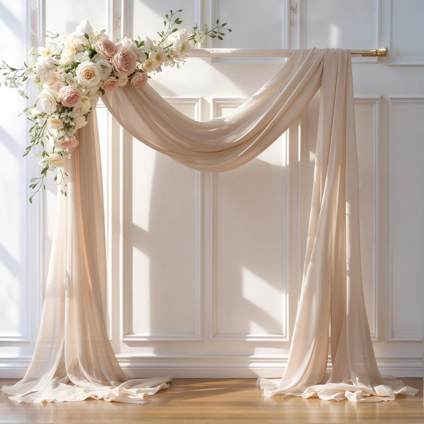 Wedding Arch Draping Fabric, 1 Panel 28" x 19Ft Deep Champagne Arch Drapes Sheer Backdrop Curtain for Wedding Ceremony Party Ceiling Decor