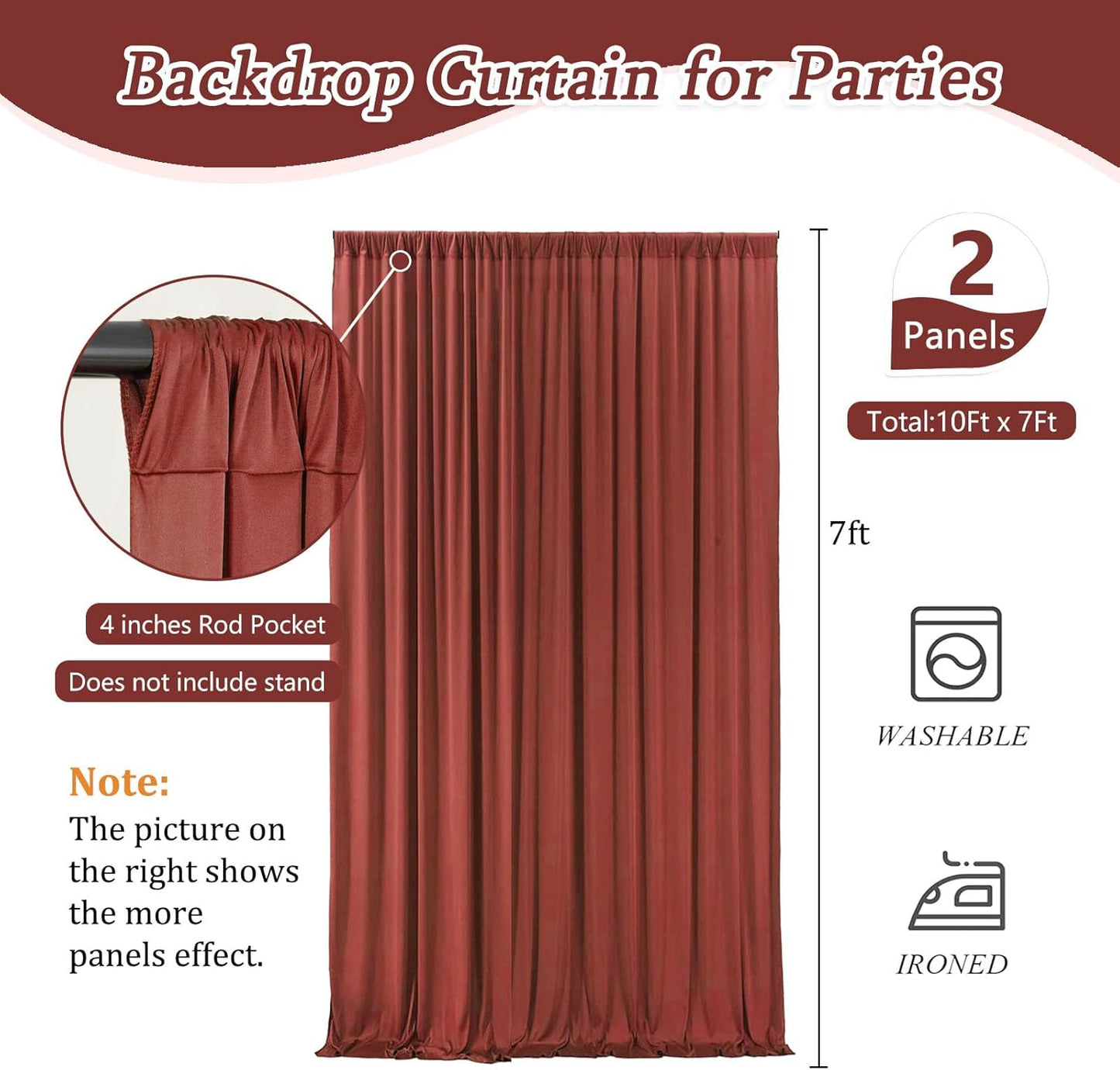 10 x 10 Feet Rust Backdrop Curtain for Partie, Background Curtains for Photoshoot, Birthday, Wedding, Halloween, Thanksgiving, Christmas Day, New Year Party Decorations 5Ft x 10Ft, 2 Panels