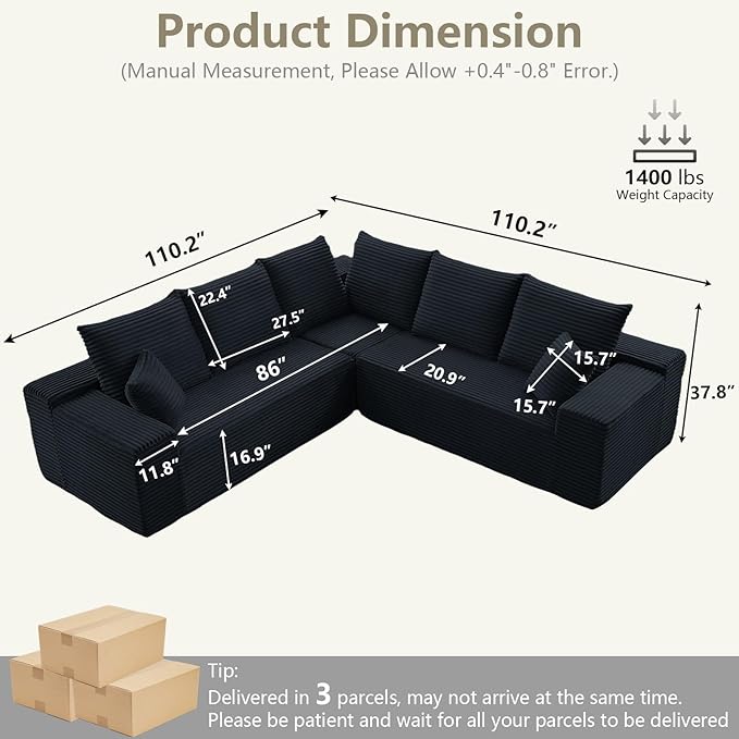 Sectional Cloud Couch for Living Room, Modular Floor Deep-Seat Sofa, Big Comfy - Image 2