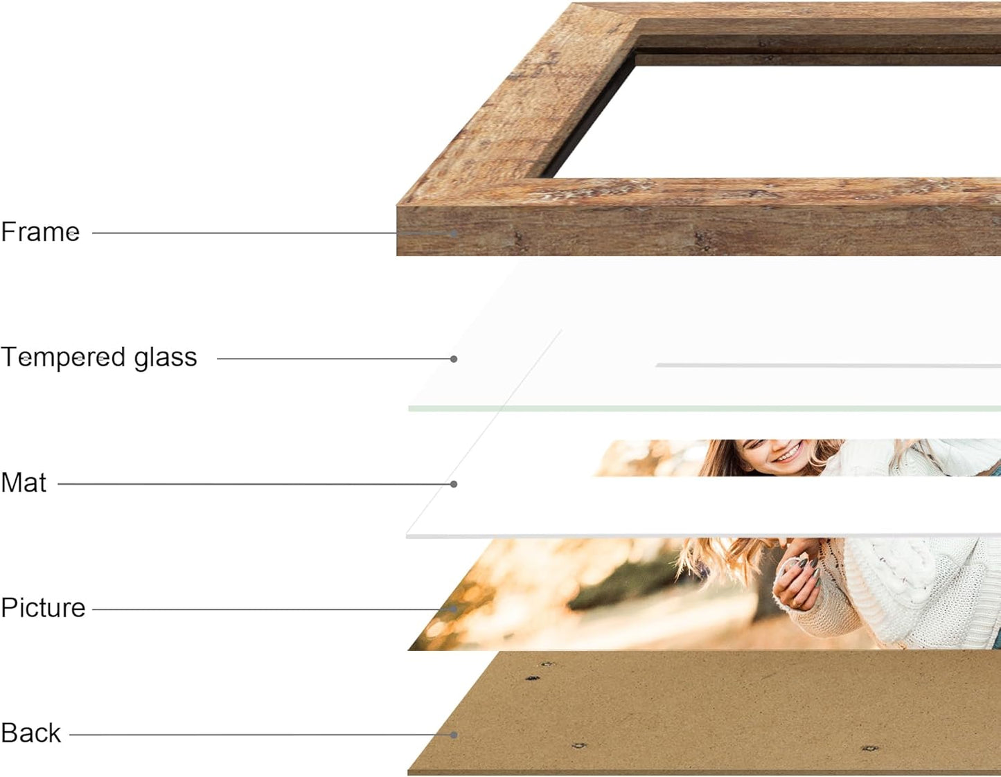 9x12 Picture Frame Set of 4 with Tempered Glass, Rustic Brown Frame Display 6x8 Pictures with Mat or 9 x 12 Without Mat, Wooden 9 x 12 Photo Frame for Wall Mount and Tabletop Display