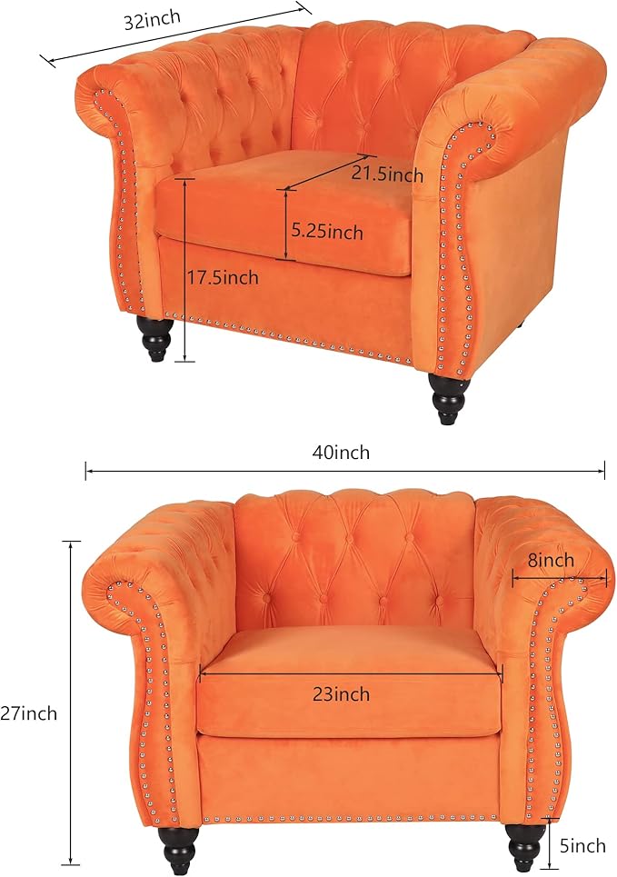 ORRD 2 Piece Living Room Set, Velvet Chesterfield Sofa Loveseat Couch Chair - Image 7