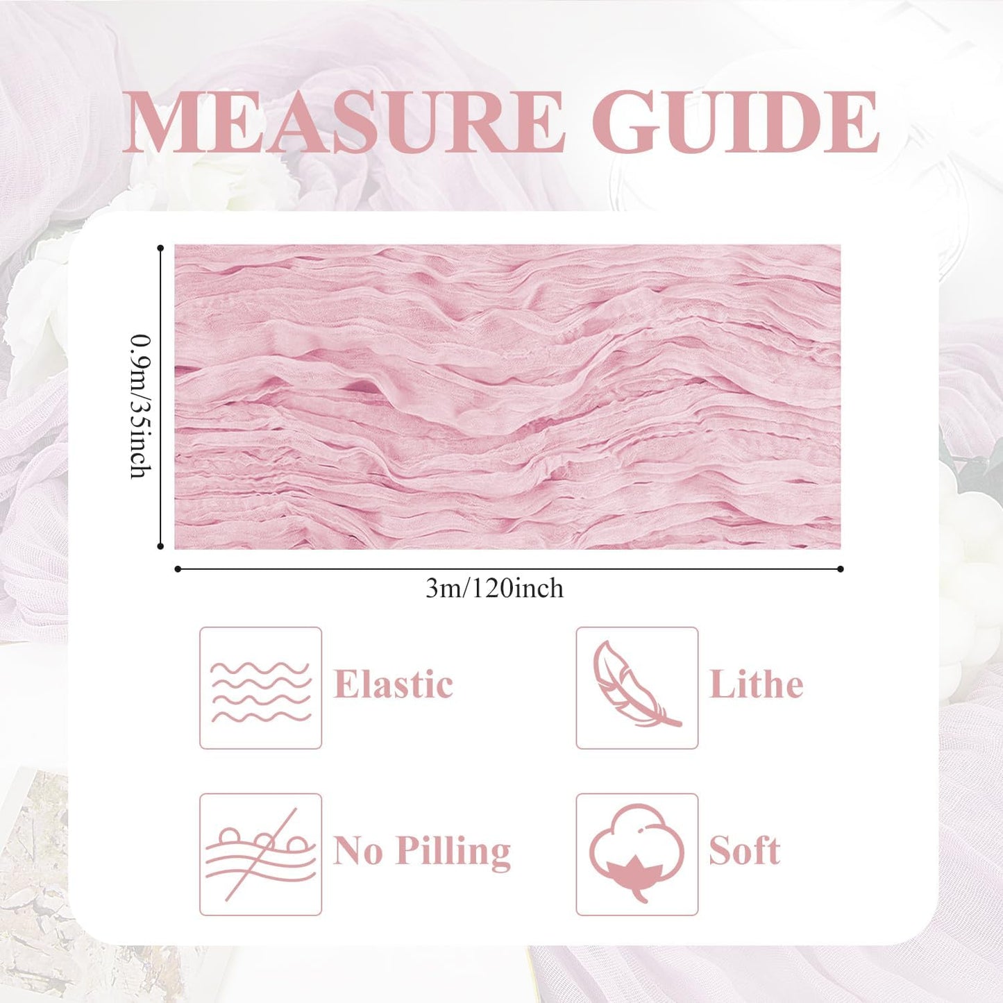 Asee'm 6pcs Cheesecloth Table Runner 120 Inches Blushing Pink Boho Gauze Cheese Cloth Runner 10FT Rustic Sheer Table Runners for Summer Wedding Baby Shower Holiday Party Decoration