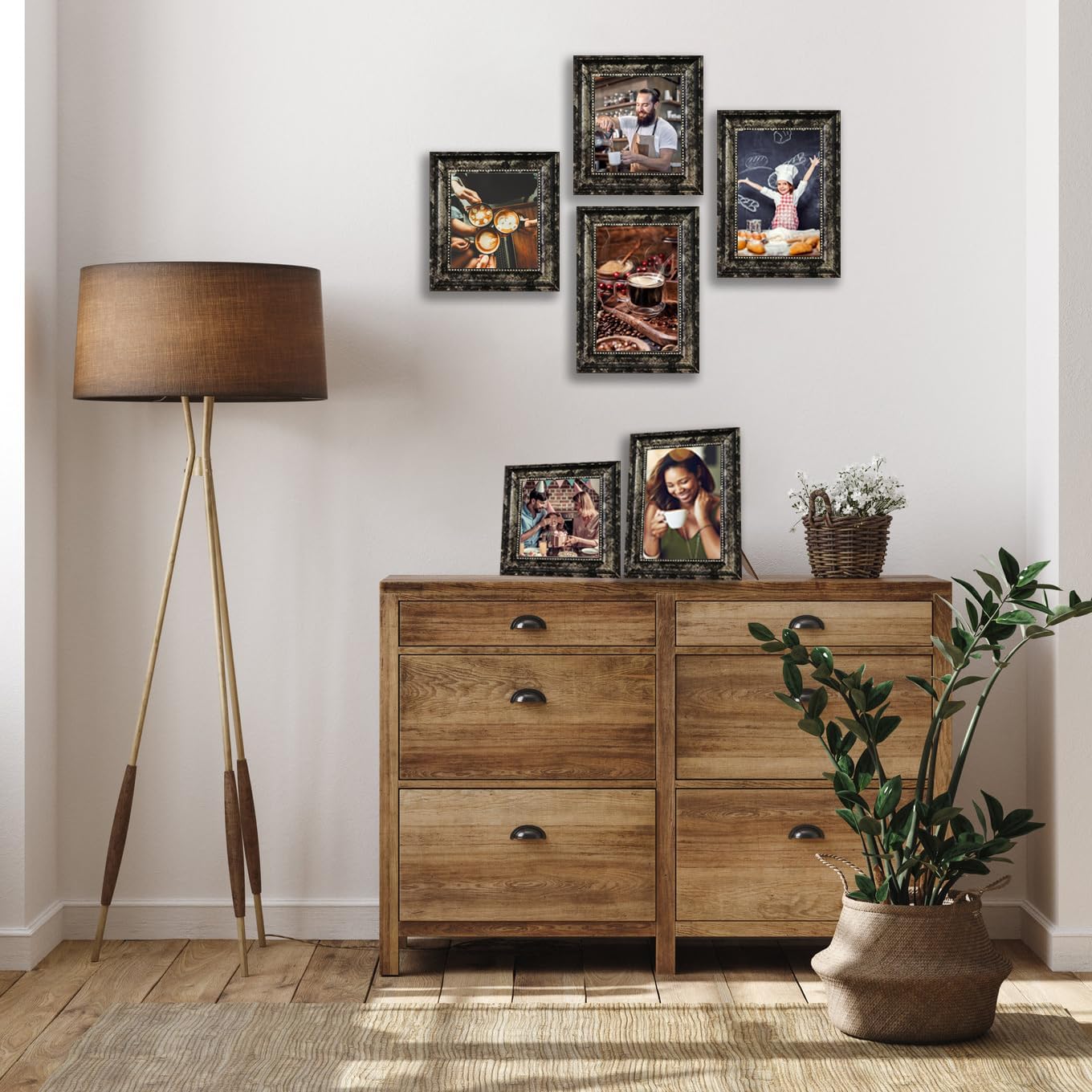 5x7 Picture Frames Set of 4- Rustic Retro Photo Frame with Real Glass Wall Mount and Tabletop Display Family Friends Wedding Gift