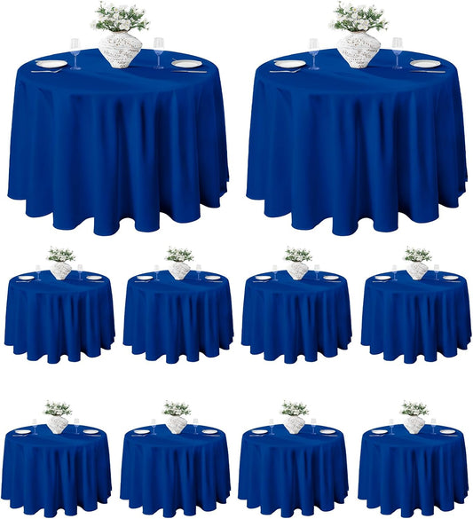 VidaFete Tablecloth 10 Pack 120inch Round Table Cloth Polyester, Stain Wrinkle Resistant Polyester Dining Table Cover for Kitchen Dinning Party Wedding Round Tabletop Buffet Decoration(Royal Blue)
