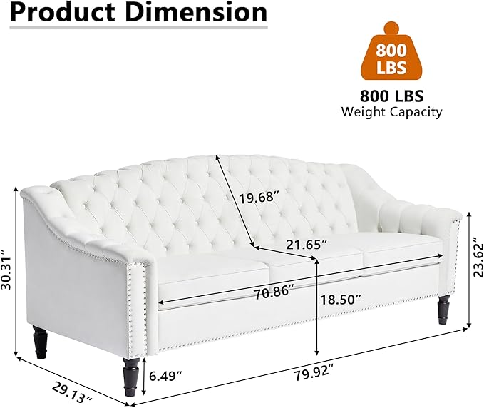 LEVNARY Mid-Century Modern Velvet Sofa, Chesterfield Couch Sleeper Settee - Image 2