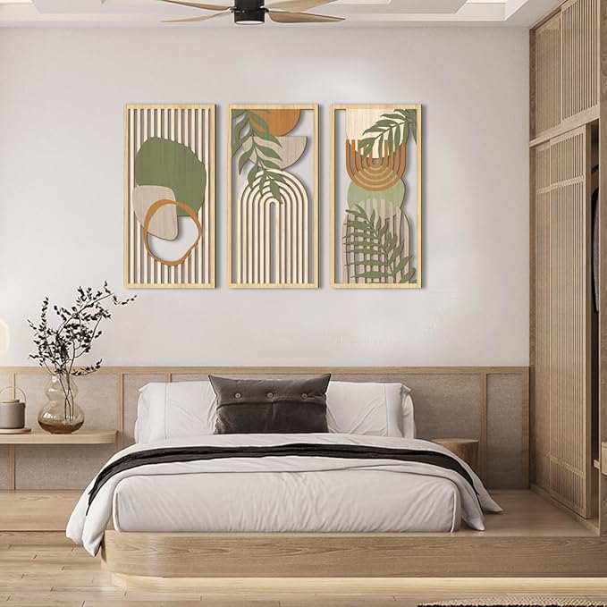 IARTTOP Boho Mid-century Modern Wood Wall Art 16x32 Inch Large Green Abstract - Image 3