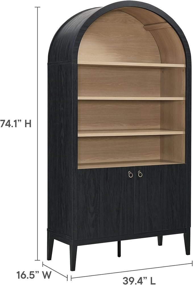 Modway Nolan Tall Arched Storage Display Cabinet in Black - Image 3