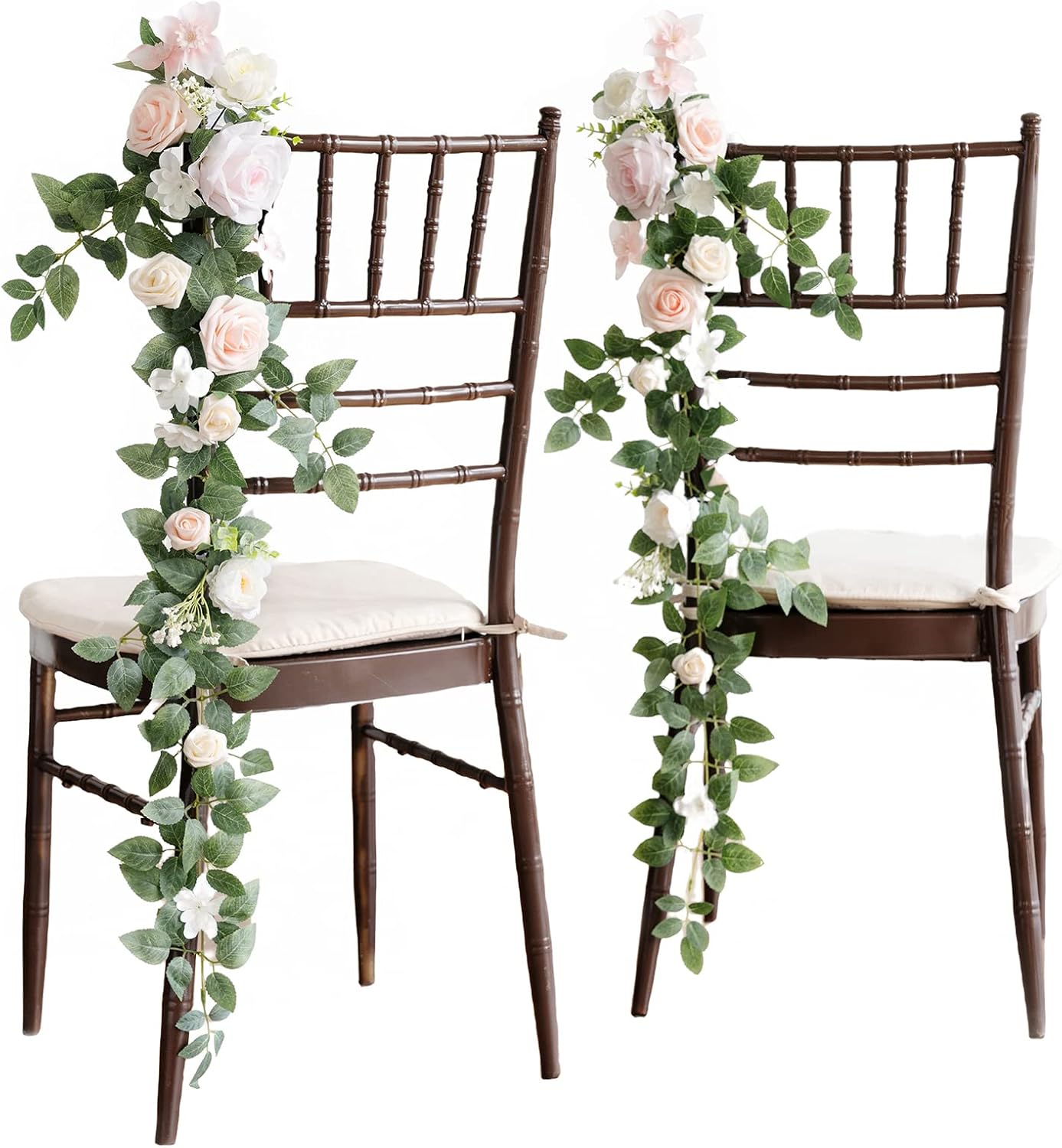 Ling's Moment 10pcs Wedding Chair Decorations Aisle Floral Swag Artificial Pew Flowers Hanging Garland Blush Pink & Cream For Ceremony Reception Church Rose Floral Faux Arrangement Party Outdoor Decor