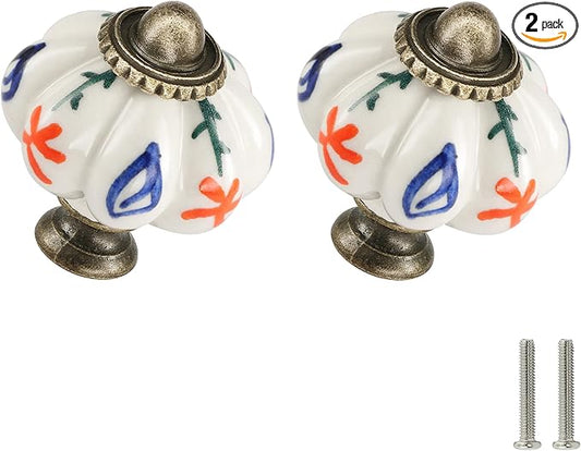 Ivory Pumpkin Knobs 2 Pack Ceramic Cabinet Knobs Vintage Drawer Pulls by Zernmiarder