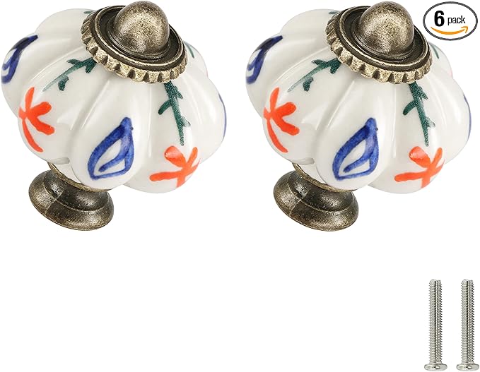 Ivory Pumpkin Knobs 6 Pack Ceramic Cabinet Knobs Vintage Drawer Pulls by Zernmiarder