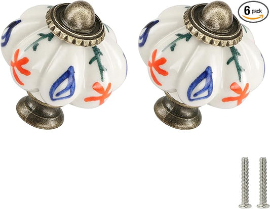 Ivory Pumpkin Knobs 6 Pack Ceramic Cabinet Knobs Vintage Drawer Pulls by Zernmiarder