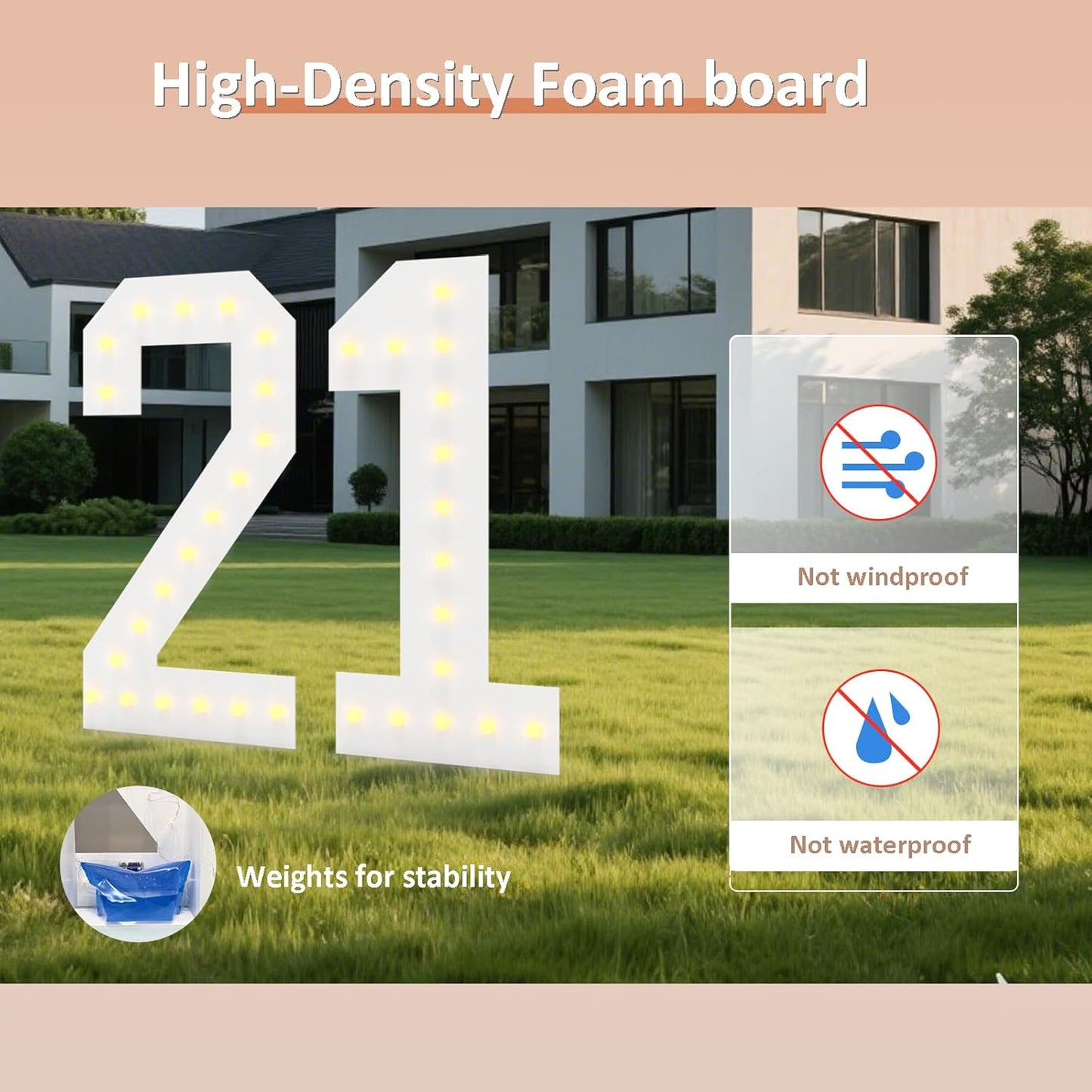 LOBOOM 4FT Light Up Numbers, Marquee Numbers 4 Feet Tall Giant Number 21 Mosaic Big Number Sign for 21th Birthday Party Backdrop Anniversary Decorations, Pre-Cut Large Frame 21