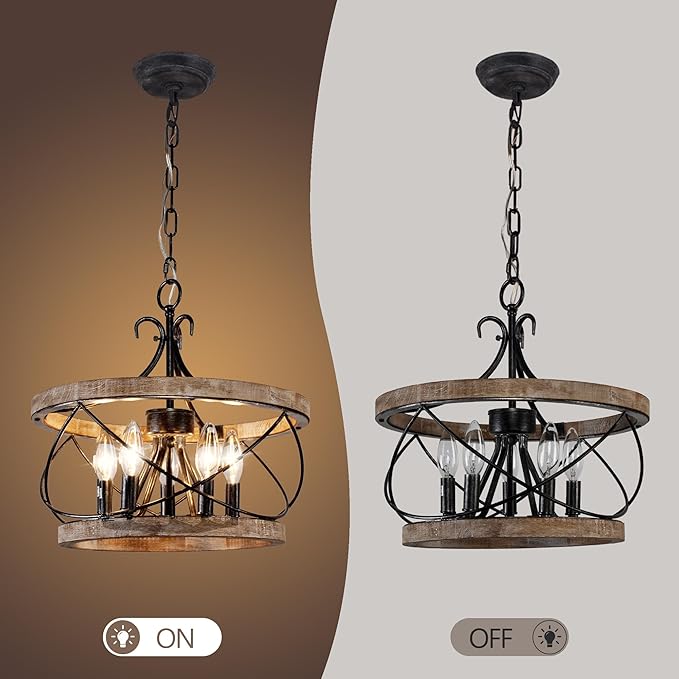 20" Farmhouse Chandelier, Rustic Drum Chandelier Light Fixture Over Table - Image 8