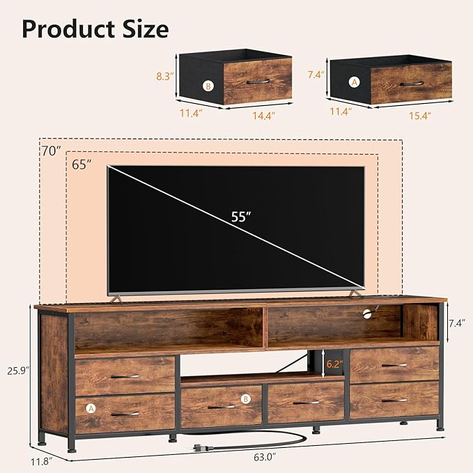 Furologee 63 Inch Entertainment Center, TV Stand - Image 3