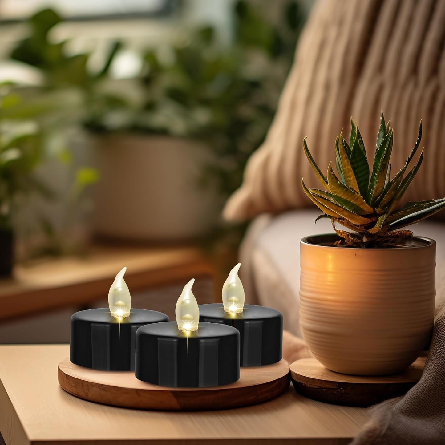 Battery Operated LED Tea Lights: 50PACK Flameless Votive Candles Lamp Realistic and Bright Flickering Holiday Gift Long Lasting 200Hours for Seasonal & Festival Celebration Black