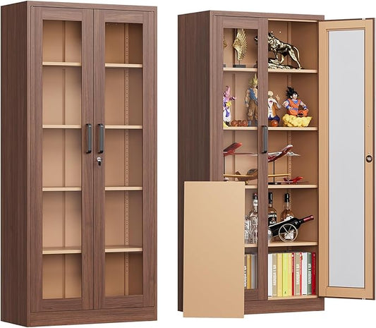 Locking Display Cabinet with Glass Door, 71”H Metal Curio Cabinets with by AFAIF