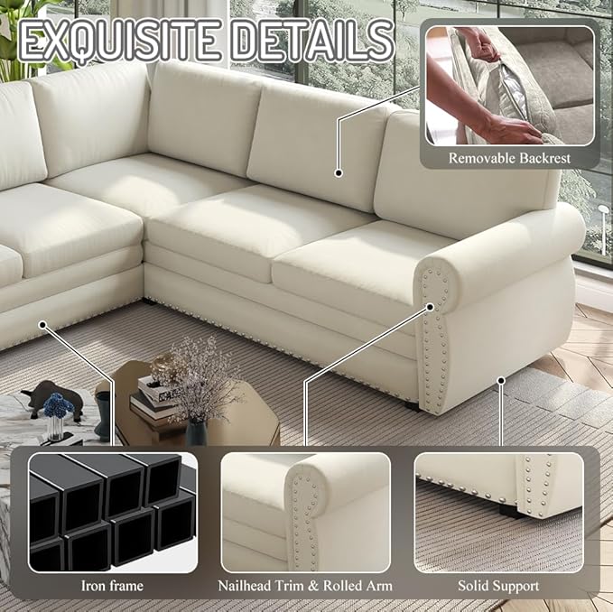 118" L-Shaped Sleeper Couch Bed - Image 4