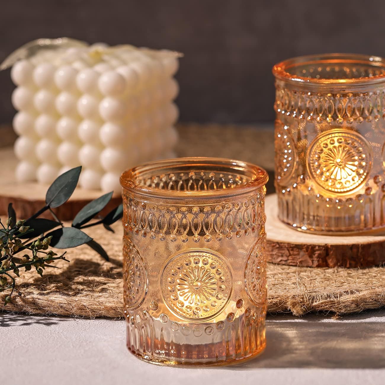 DARJEN Gold Votive Candle Holders Set of 36- Glass Candle Holders Bulk for Table Centerpiece, Tea Lights Candle Holders for Wedding Shower, Party, Home Decor