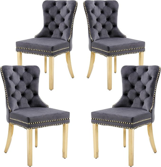 KCC Velvet Dining Chairs Set of 4, Upholstered High-end Tufted Dining Chair by KCC