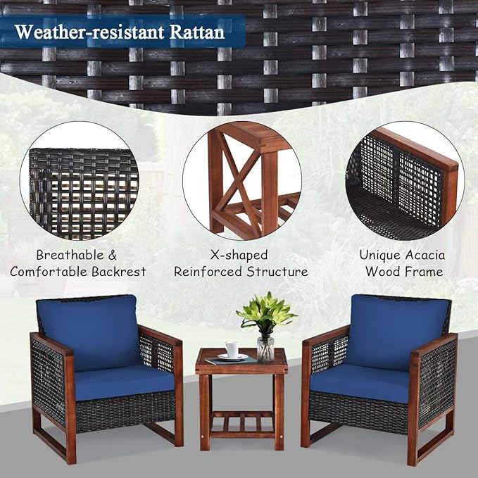 Tangkula 3 Pieces Patio Wicker Furniture Set, Rattan Outdoor Sofa Set - Image 8