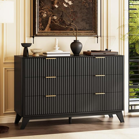 VINGLI Black Fluted 6 Drawer Dresser by VINGLI