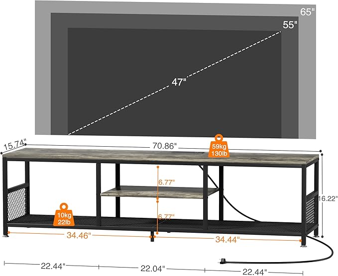 VECELO TV Stand with Power Outlets - Image 10
