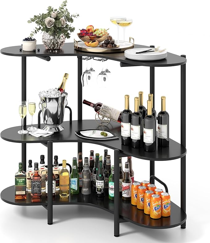 Giantex 3-Tier Bar Table, Corner Bar Cabinet, Liquor Home Bar Unit by Giantex