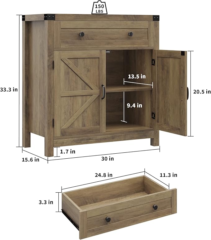 HOSTACK Coffee Bar Cabinet, Kitchen Storage Cabinet, Modern Farmhouse Buffet - Image 3