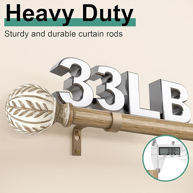 QDWIS 2 Pack Boho Wood Curtain Rods - Image 4