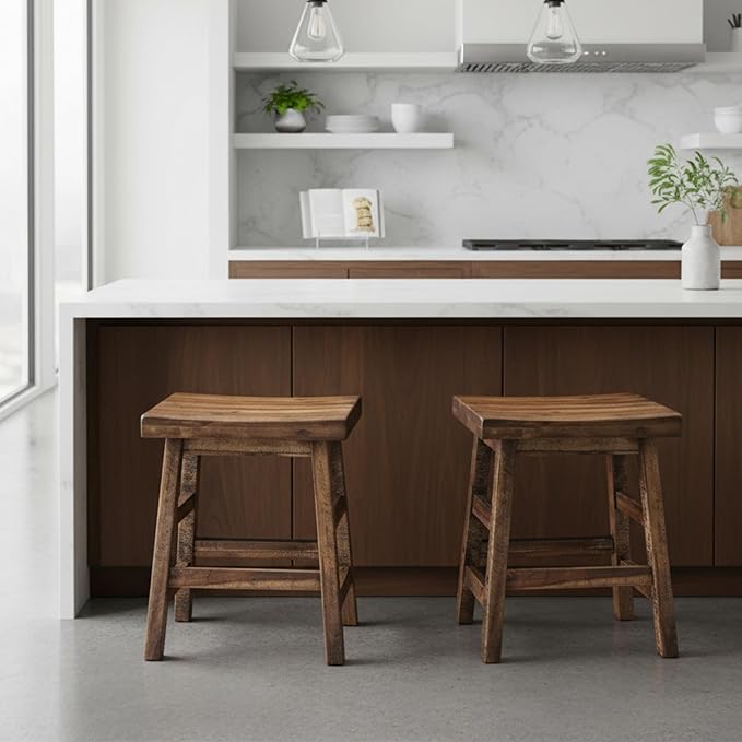 Alaterre Furniture Durango Set of 2 Industrial 20-Inch Wood Dining Stools – - Image 7