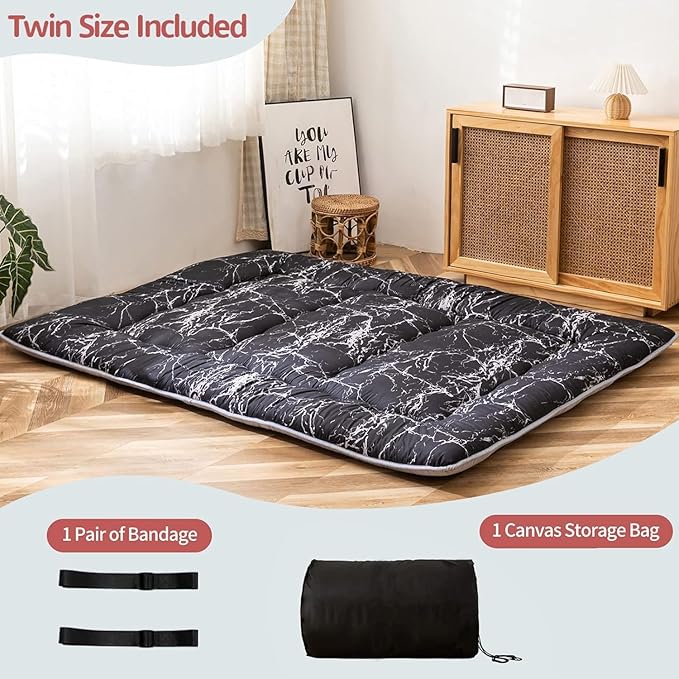 MAXYOYO Black Marble Printed Japanese Futon, Thicken Sleeping Pad Roll Up - Image 5