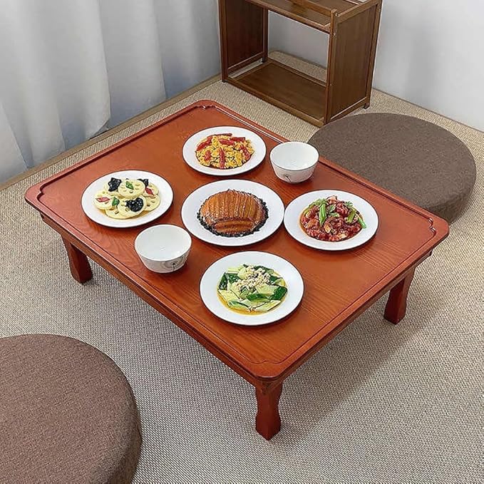 Folding Coffee Table, Japanese-Style Square Low Wood Table, - Image 5