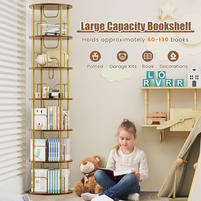 ALLSTAND 6 Tier Rotating Bookshelf, 360 ° Display Stackable Spinning Bookshelf - Image 6