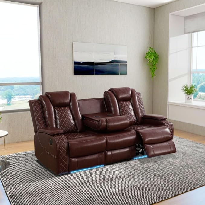 Power Recliner Sofa Set with LED, Leather Reclining Sofa Set, Living Room - Image 5
