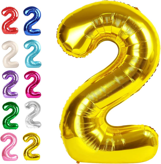 Big 40 Inch Gold 2 Number Balloon Birthday Decoration, Number 2 Helium Balloons 12 20 22 23 24 26 28 32 42 Celebration, Boy Girl Baby Anniversary Party Graduations Supplies