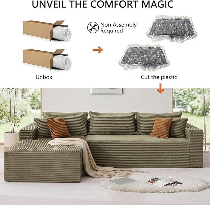 108" Boneless Couch Modular Sectional Sofa, L-Shaped Couch - Image 6