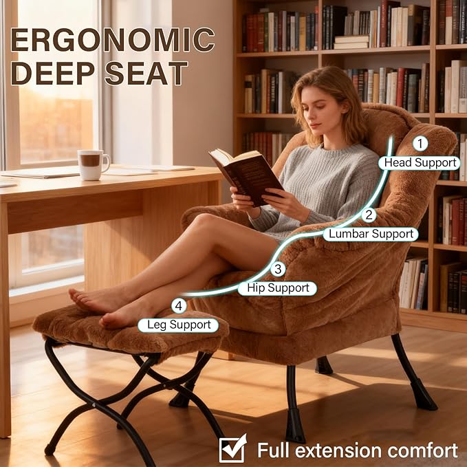 Welnow Lazy Chair with Ottoman, Modern Accent Chair with Armrests and a Side - Image 5