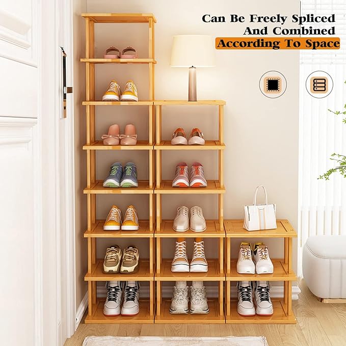 Bamboo Shoe Rack 12 Tier- Vertical Shoe Rack - Image 4