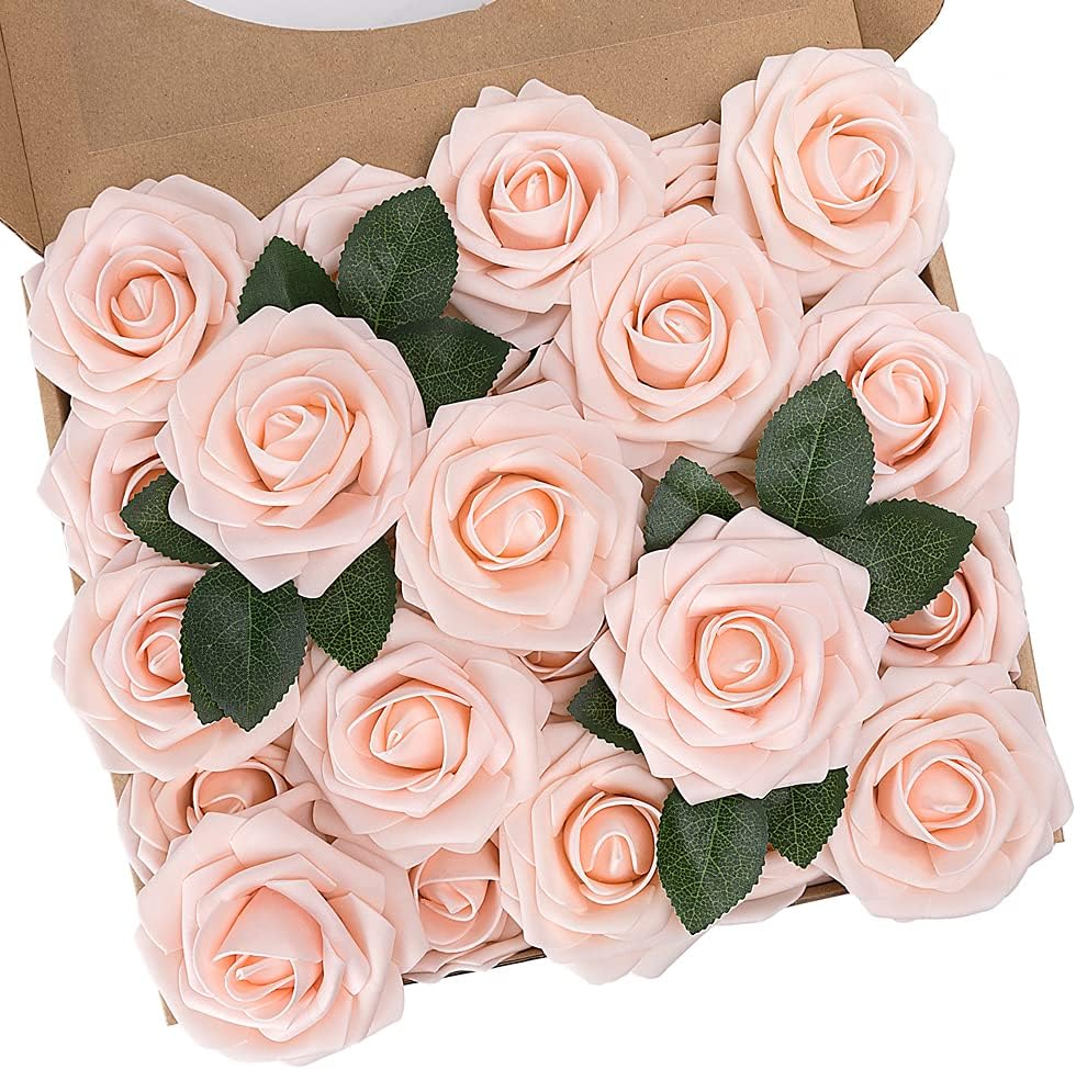 N&T NIETING Artificial Flowers, 25Pcs Fake Flowers Roses Perfect for DIY Wedding Bouquets Centerpieces Bridal Shower Party Home Flower Arrangement Decorations, Blush