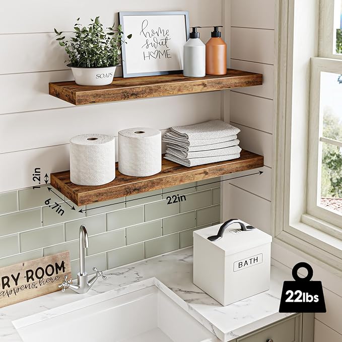 Fixwal Wood Floating Shelves for Wall, Bathroom and Kitchen, Wall Shelves for - Image 3