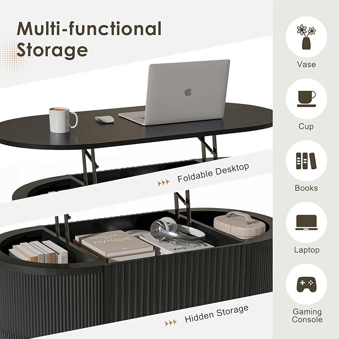 LYNCOHOME Fluted Lift Top Coffee Table - Image 4
