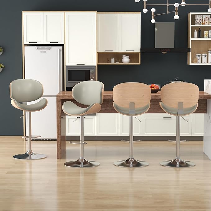 KCC Bar Stools Set of 4, Swivel Adjustable Height Barstools, PU Leather - Image 6