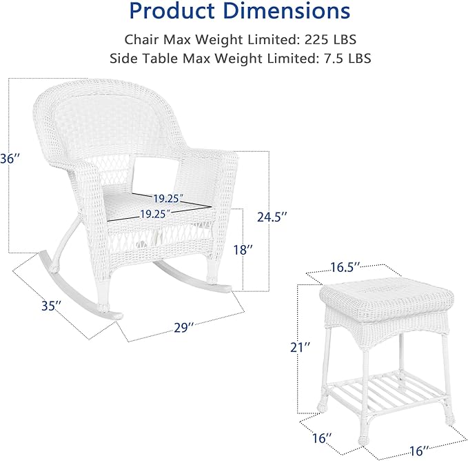 Jeco 3 Piece Rocker Wicker Chair Set - Image 3