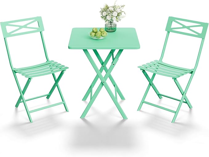 GarveeLife 3 Piece Outdoor Bistro Set, All Metal Patio Table and Chairs Set - Image 2