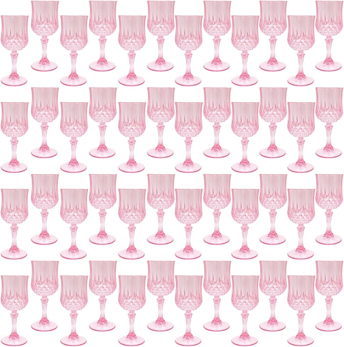 Plastic Wine Glasses，Plastic Goblets Vintage Style Cordial Drinking Glasses for Wedding Reception, Grand Event Party Supplies (48, Pink)