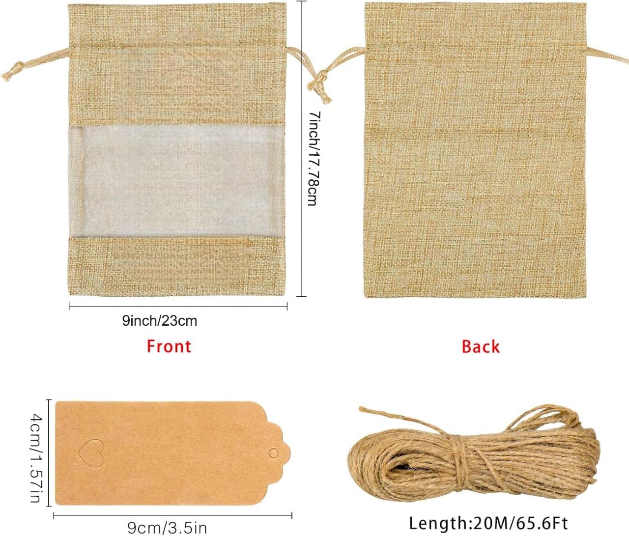 GIOIPC 50Pcs 6 x 9 Inch Linen Burlap Sheer Bags with Drawstring and Bonus Gift Tags for Wedding Birthday Bag,Craft Bags,Cosmetic Samples